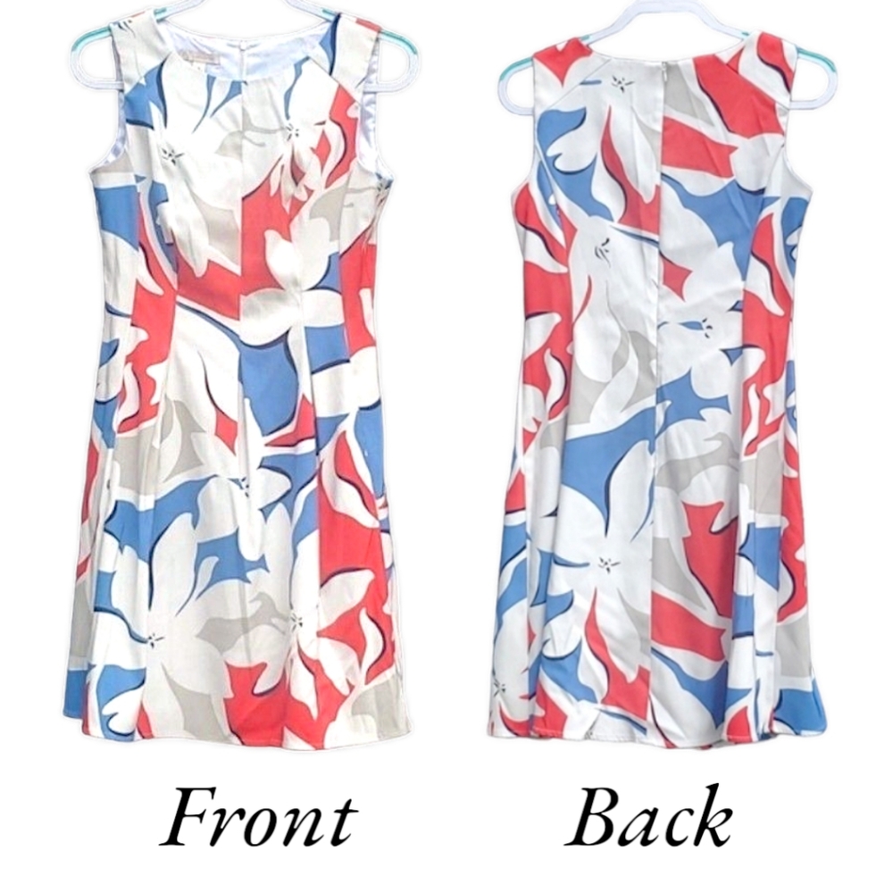 DB 4th Of July Floral Pleated Sleeveless Stretchy Back Zipper Dress 8 Su…